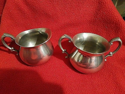 Mini crema/jarra de leche vintage Empire Pewter 727 con tazón de azúcar abierto - Imagen 4 de 10
