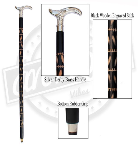 Bastón de madera para caminar mango de sirena plateado eje negro estilo victoriano regalo - Imagen 4 de 5