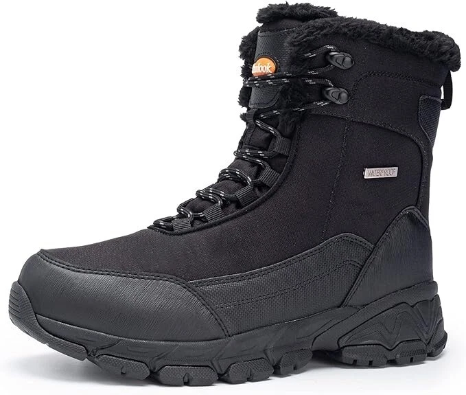 SHULOOK Men's Snow Boots Waterproof Warm Fur Lined Winter Hiking Boot Non-slip