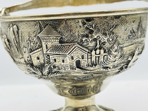S Kirk & Son Antique Sterling Silver Hand Chased Castle Repousse Bowl Basket - Picture 8 of 12