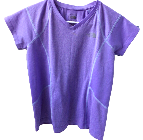 FLAW NORTH FACE FlashDry Large Girls 14-16 Shirt Purple Mesh Sport V-Neck Sz L - Picture 2 of 13