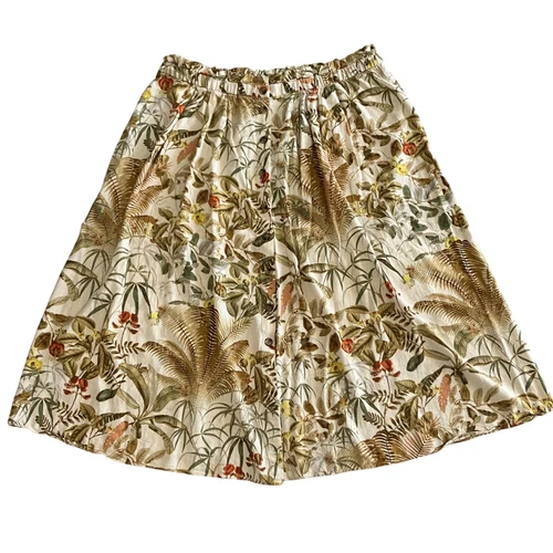 H&M Womens Tropical Coastal Boho Linen Blend Skirt Floral Elastic Waist Size XL