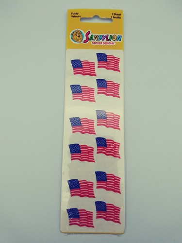 Vintage Sandylion Fuzzy Stickers American Flag Flocked velours 1 sheet - Picture 1 of 5