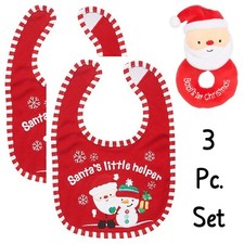 Koala Kids Baby's 1st Christmas Plush Rattle  2 Santa's Helper Appliqued Bibs