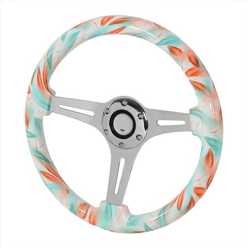 Red & Green Blue Feather 3-Spokes Steering Wheel w/ Hub Adapter Fit Accord... - Picture 1 of 10
