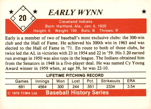 1979 TCMA The 1950’s #20 Early Wynn - Picture 2 of 2