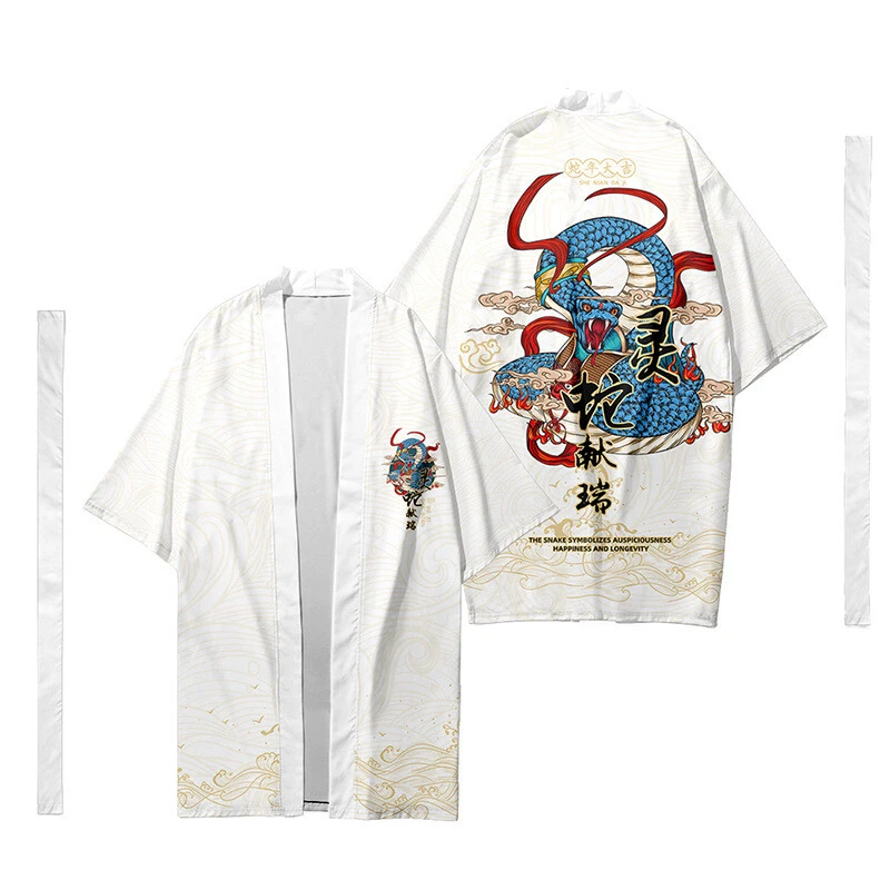Herren Japanisch Schlange Muster Kimono Mantel Lange Strickjacke Yukata Outwear - Bild 4 von 4