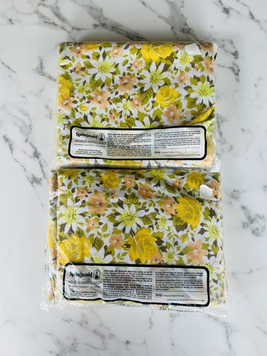 NOS 70s Springmaid Marvelaire VTG Full Double Sheet Set Summer Floral Yellow - Picture 3 of 5