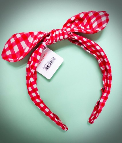 J Crew Headband Ribbon Bow Girls Hairband Head Band Gingham Red White Cute Gift - Picture 3 of 6