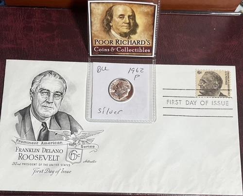 Presidential Coin & Cover Set 1962P BU Silver Roosevelt Dime & 1956 FDC! FD145
