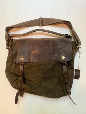 worn leather messenger bag