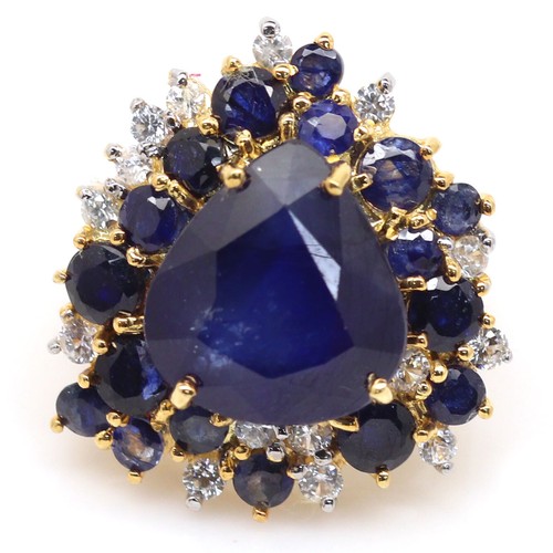 925 Sterlingsilber 14 X 15 Mm. Blauer Saphir & Zirkon Statement Ring Größe 7,25 - Bild 1 von 4