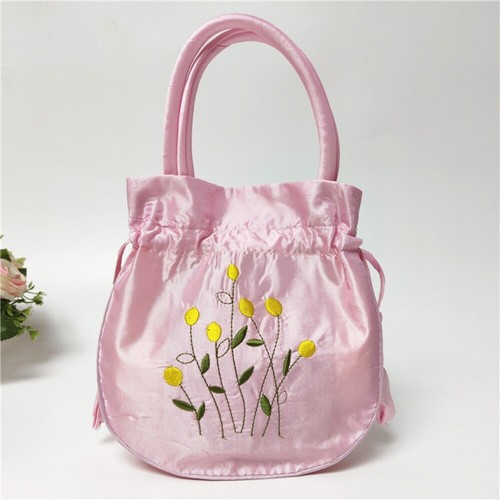 Embroidered Flower Bucket Bag Top Handle Phone Wallet Tote Bag for Woman - Picture 10 of 16