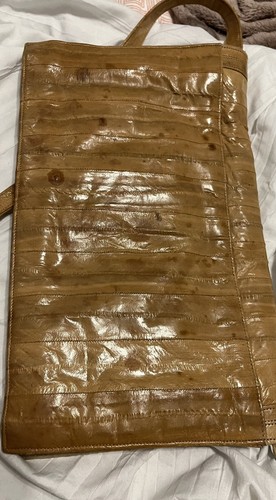 Genuine Eel Skin Hand Bag Pocketbook Shoulder Purse Clutch Vintage Tan - Picture 7 of 7