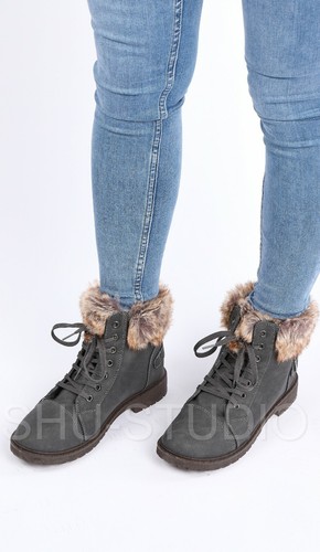 SEÑORA SEÑORA SEÑORA PIEL SINTÉTICA SUELA INVIERNO NIEVE CÁLIDAS BOTAS DE TOBILLO ZAPATOS DE ENTRENAMIENTO - Imagen 5 de 57