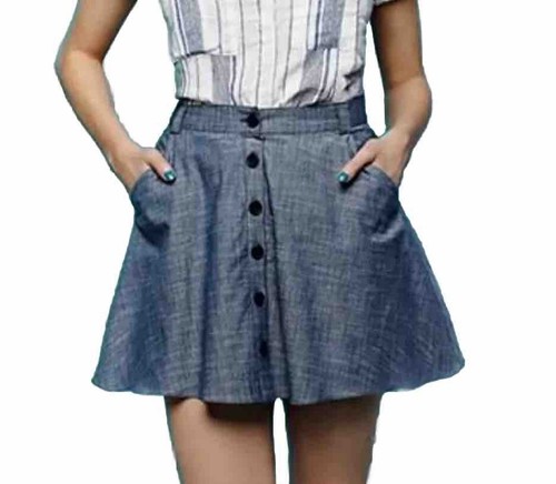 Joe Benbasset Blue Button Front Skirt Medium Indie Y2K Retro Minimalist - Picture 1 of 8