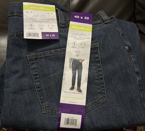 Eddie Bauer Flannel Lined Denim Mens 40x30 Straight Fit Stretch - Bild 1 von 3