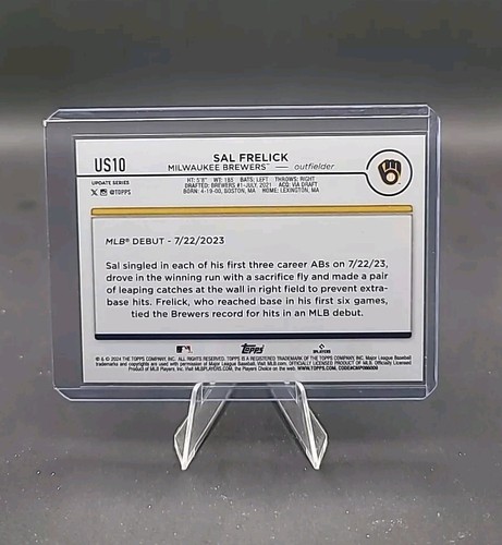 Serie Aggiornamento Topps 2024 Giallo Parallelo Sal Frelick Rookie Debutto #US10 Brewers - Foto 2 di 2