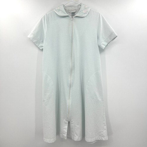 Miss Elaine Gingham Blue White Print Front Zip Robe Women Small - Picture 1 of 10