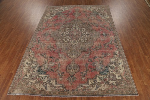 Traditional Vintage Muted Geometric Handmade Wool Tebriz Rug Area Carpet 8x11 - Picture 3 of 24