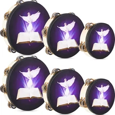 Panderetas 6p: 6, 8, 10 pulg. Doble fila, iglesia, música.