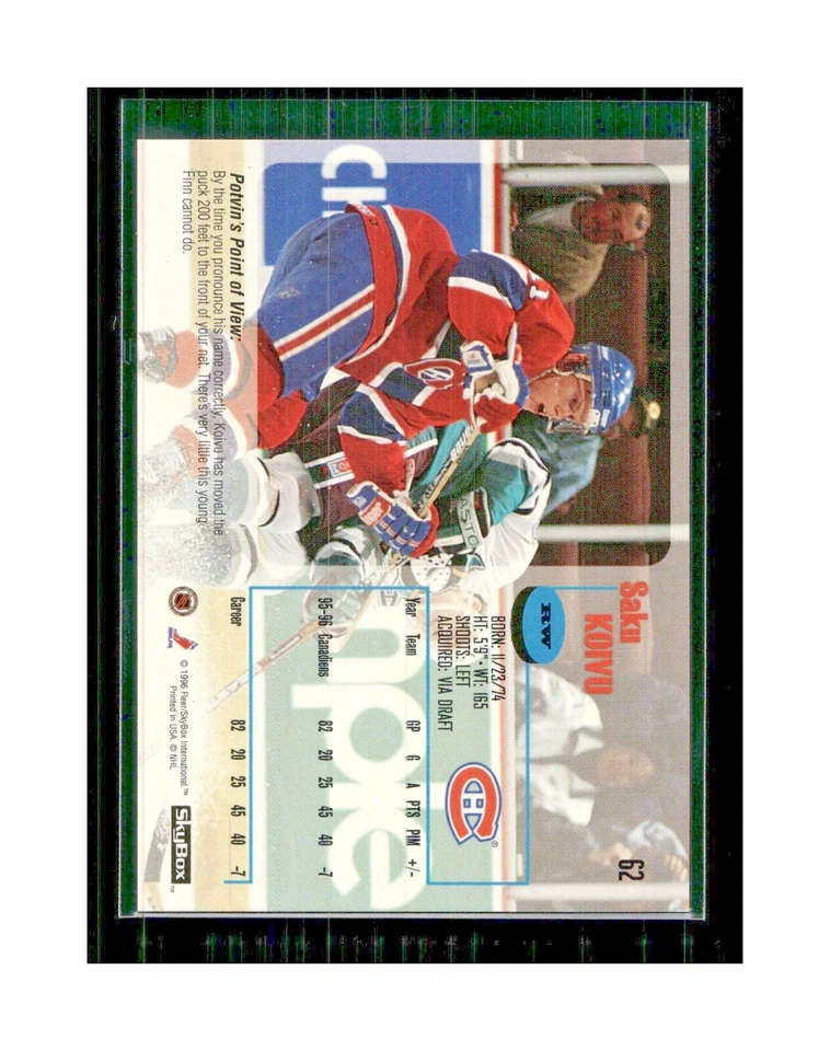 1996-97 SkyBox Impact Canadiens Hockey Card #62 Saku Koivu - Image 4 of 4