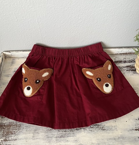 Osh Kosh Genuine Kids Girls Size 4T Reindeer Skirt burgundy Pockets EVC - Picture 2 of 7