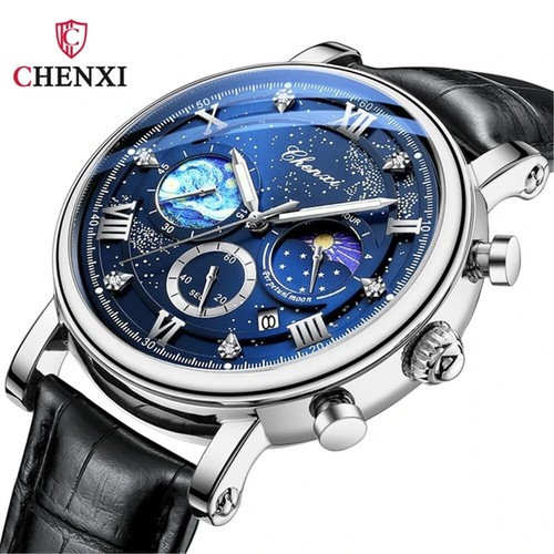 CHENXI Herren Quarzuhr Römische Ziffern Mondphase Datum Chronograph Armbanduhr - Bild 10 von 27