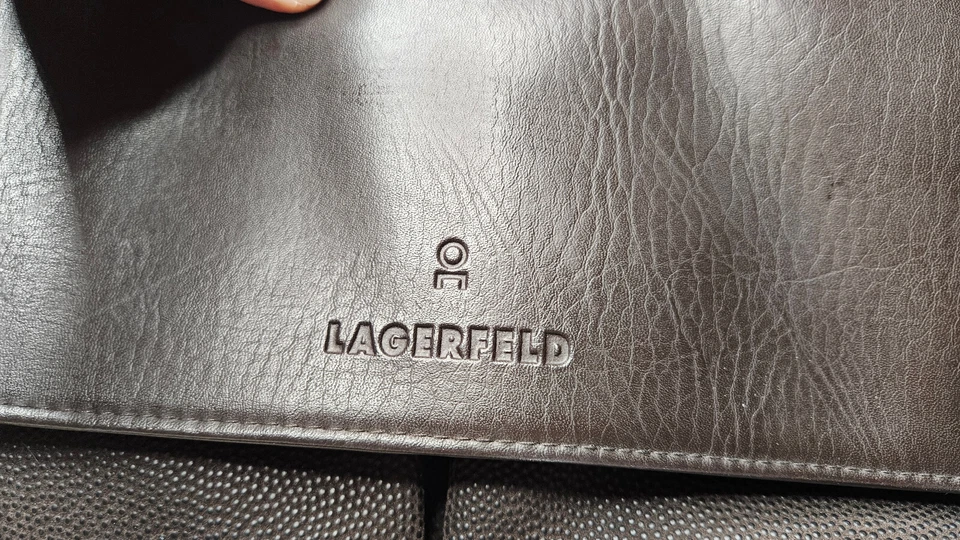 Karl Lagerfeld Duffle Bag Brown Faux Leather Travel Double Top Handles Gym Bag - Image 2 of 4