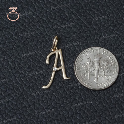 Colgante con dije inicial de oro amarillo sólido de 14 k de diamantes naturales joyas con letras - Imagen 6 de 8