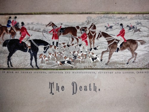 STEVENGRAPH PURE SILK WOVEN PICTURE THE DEATH THOMAS STEVENS FOX HUNTING LONDON - Picture 9 of 9