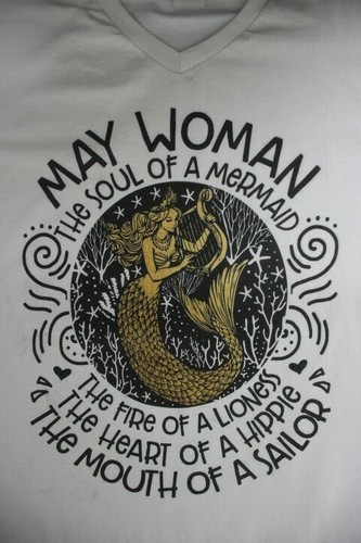 MAY WOMAN- MERMAID SOUL- SAILOR Mouth- V-Neck T-Shirt Large, White - Picture 1 of 9