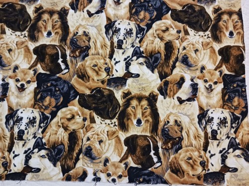 Vtg Cotton Flannel Fabric Remnant All Kinds of Dogs Collie Boxer David Textiles - Picture 2 of 17