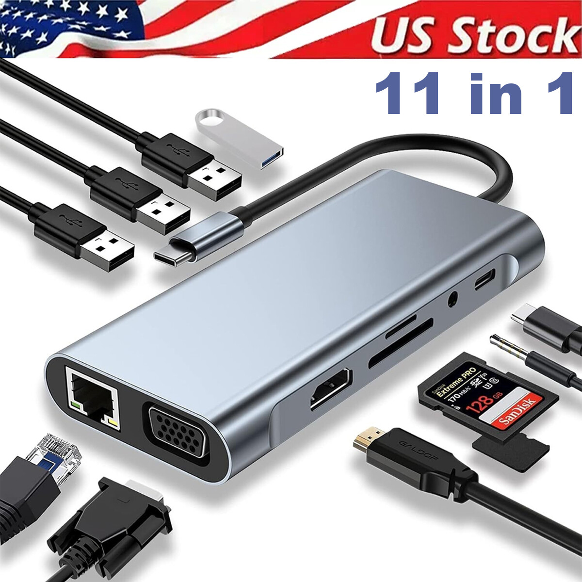 USB C HUB USB 3.0 Hub of PC 11-in-1 USB Extender Multiport Adapter Laptop Dongle-image
