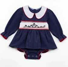 NEW Boutique Christmas Nativity Scene Girls Smocked Embroidered Romper