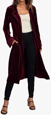 NWT FUTURINO Solid Long Sleeve Belt Velvet Jacket Open Front Cardigan Coat sz M