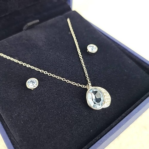 Swarovski Gloria Light Sapphire Set Halskette und Ohrringe Blau Klar Silber Gebraucht