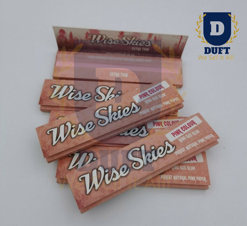 Wise Skies Pink Natural Colour King Size Slim Smoking Rolling Papers Full Box - Picture 11 of 14