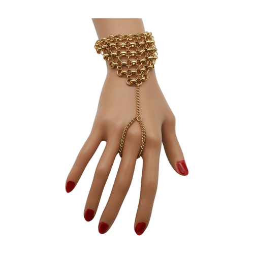 Damen Gold Metall Hand Kette Armband mehrere Glieder verbunden Ring klassischer Look - Bild 12 von 19