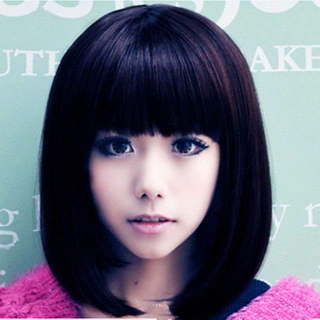Women Black Fringe Bob Fancy Costume Party Function Medium Short