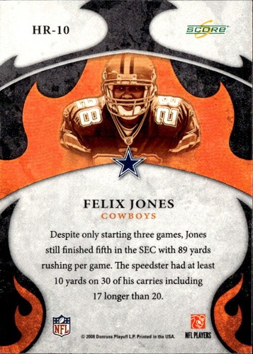 2008 Score Felix Jones Hot Rookies HR-10 Dallas Cowboys - Picture 2 of 2