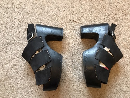 Vintage 90s Shelly's Black Suede Retro Platform Slingback Sandals UK Size 3 VGC - Picture 2 of 12