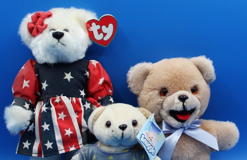 VINTAGE LOT 3 PLUSH BEARS TY FRANNY & 2 SNUGGLE BEARS WITH TAGS - Picture 2 of 2