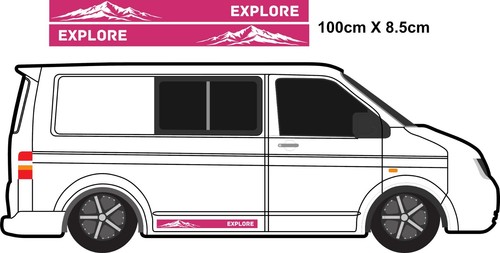 Coppia Adesivi Laterali 1m Mountain Explore Auto Grafica Decalcomanie Strisce Furgone Camper - Foto 4 di 12