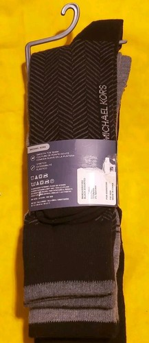 Michael Kors Logo Men's Dress Crew Socks 3 pair Gray/midnight 7-12 smooth toe - Picture 2 of 8
