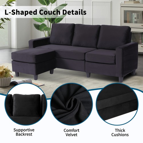 78" L-Shaped Sofa Small Sectional Couch Convertible 3 Seat with Movable Ottoman - Picture 31 of 37