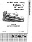 Delta 46-840 Wood Turning Duplicator for 11 & 12 Wood Lathes Instruction Manual