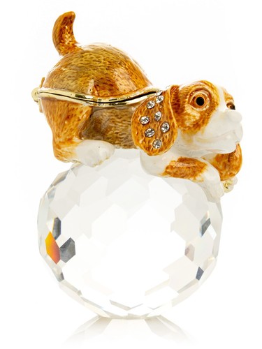 Keren Kopal Dog on crystal ball trinket box Decorated &Austrian Crystals - Picture 3 of 21
