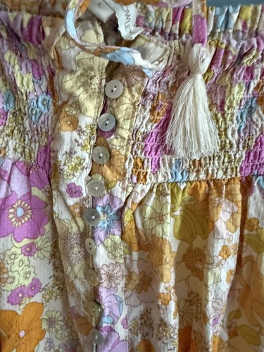 Cynthia Rowley Maxi Skirt Floral Button Tassel Front Slit Boho Peasant Sz L NWT - Picture 2 of 10