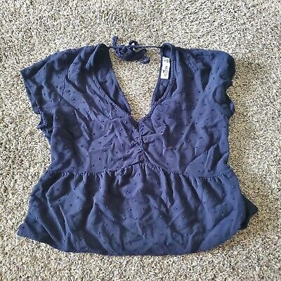 Hollister Crop Top Womens Size Small Navy Blue Lightweight Bumpy V-Neck Tie  Back | eBay